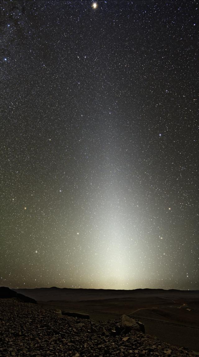 "Zodiacal Light Seen from Paranal."

ESO/Y.Beletsky, CC BY 4.0, via Wikimedia Commons.