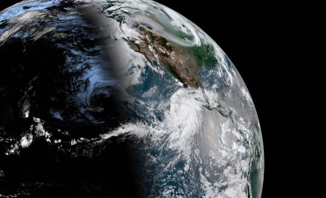 A satellite image showing Hurricane Hilary off the coast of Mexico on Thursday. Credit: NOAA