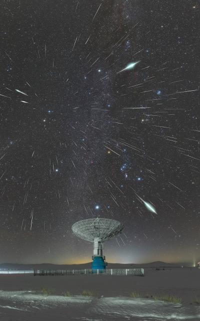 "Third place in the 2021 IAU OAE Astrophotography Contest, category Meteor showers: Gemini meteor shower, by Hao Yin, China."

Hao Yin/IAU OAE, CC BY 4.0, via Wikimedia Commons.