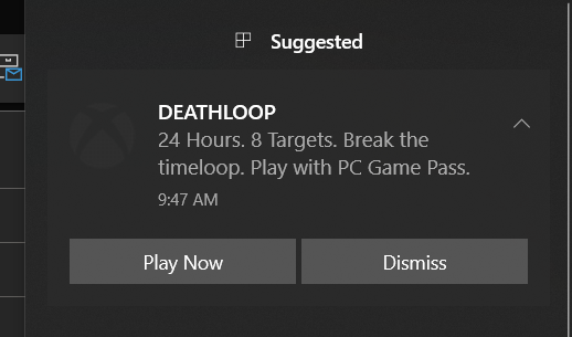 A popup notification advertising an Xbox game. 