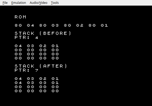 mGBA emulator running a barebones uxn core emulator written in ASM