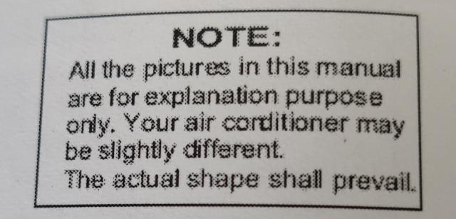 Picture of text from an air heat pump manual: ".. The actual shape shall prevail."