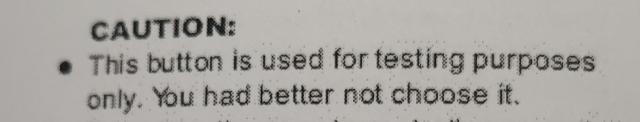 Picture of text from an air heat pump manual: "Caution: This button is used for testing purposes only. You had better not choose it."