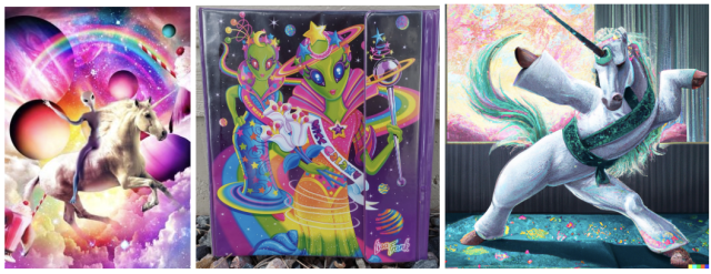 three example pictures, two are trapper keepers and one is generative art