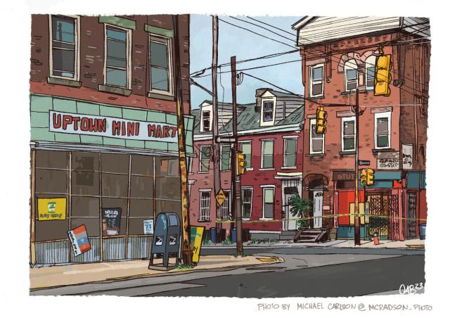 Illustration of a street corner