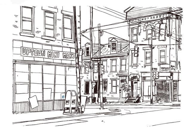 Illustration of a street corner