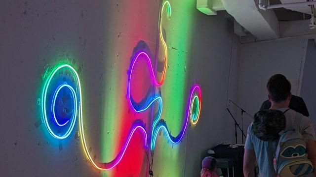 Ropes of LEDs at a scuence roller disco. 