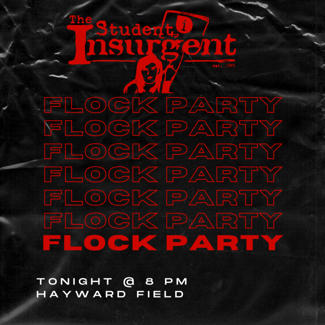 Flock Party tonight at 8 PM at Hayward Field