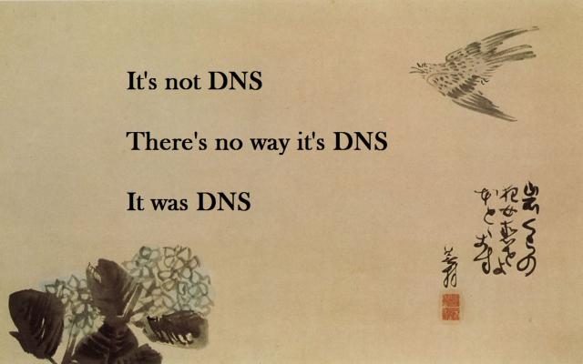 Haiku

It's not DNS
There's no way it's DNS
It was DNS 