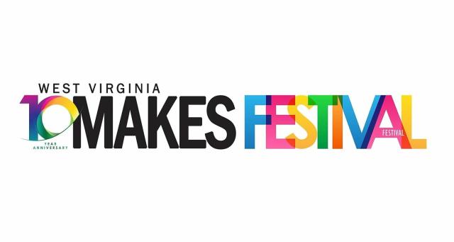 the festival logo featuring multicoloured letters spelling out West Virgina 10 Makes Festival