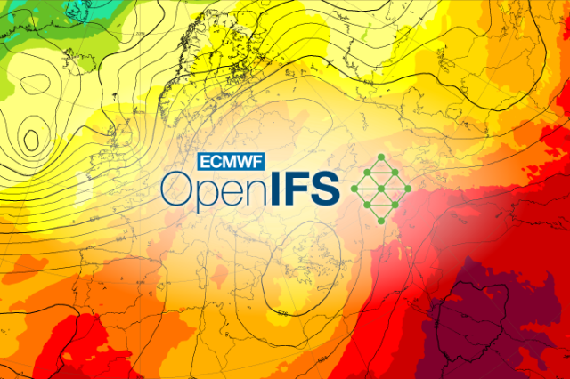 ECMWF and OpenIFS logos overlaid on a weather map of EUROPE