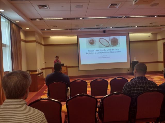 Sangita giving a talk