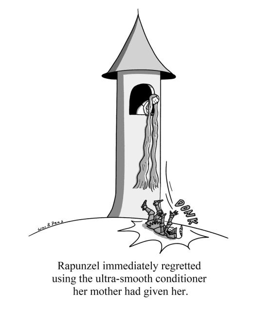 Rapunzel immediately regretted using the ultra-smooth conditioner her mother had given her. 