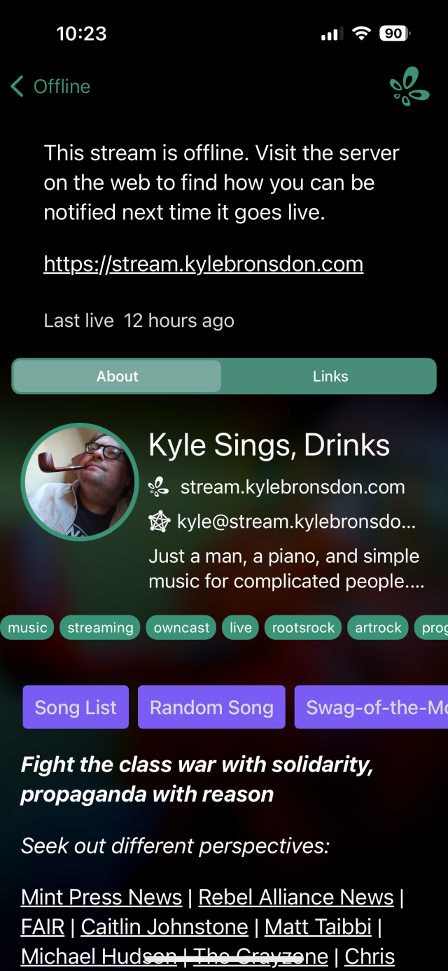 Screenshot from the Owncasts iOS application showing an offline stream.
