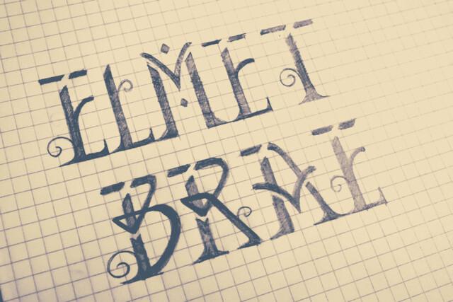 Pencil sketch of the letters ELMET BRAE