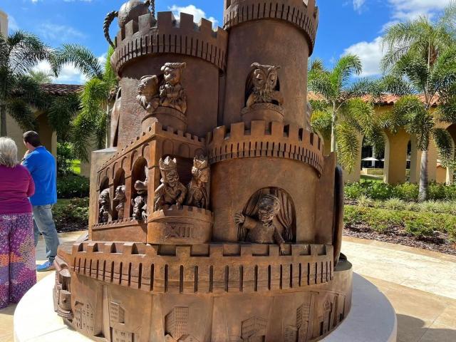 Mister Rogers sculpture close up showing details the castle.