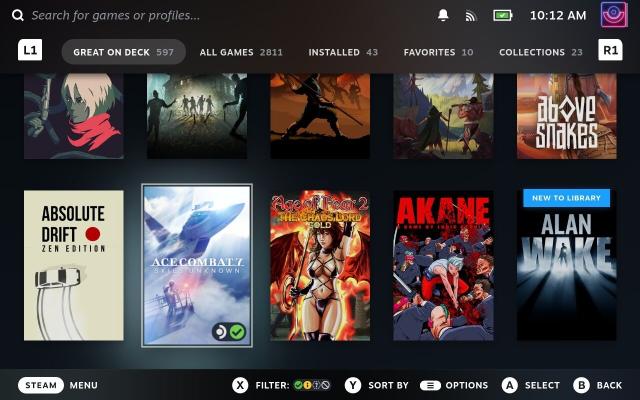 Showing the Steam Library visual tweaks on Steam Deck