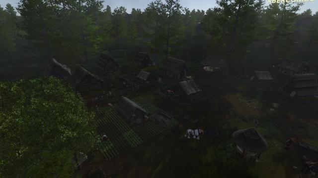 Saelig screenshot, showing a village in the woods - Steam