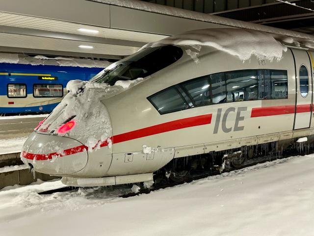 ICE train rear with snow on it 