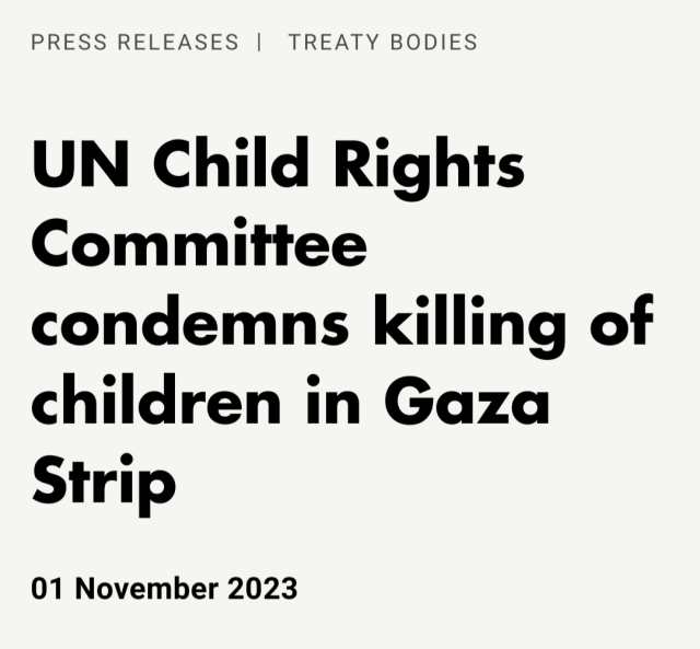 Press release title, "UN Child Rights Committee condemns killing of children in Gaza Strip."