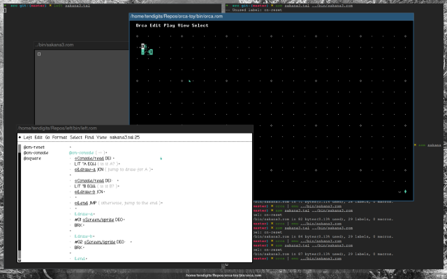 Screenshot showing Left, Orca and my rom displaying a white square sprite