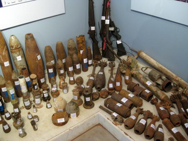 An array of ordnance categorized in the UXO museum in Laos.