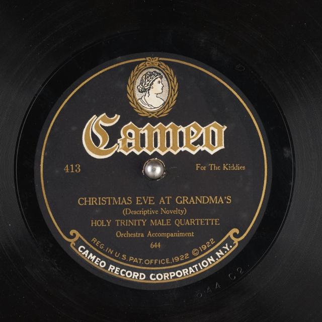 Photo of the original 78rpm record for CHRISTMAS EVE AT GRANDMA'S by Cameo Record Corporation.