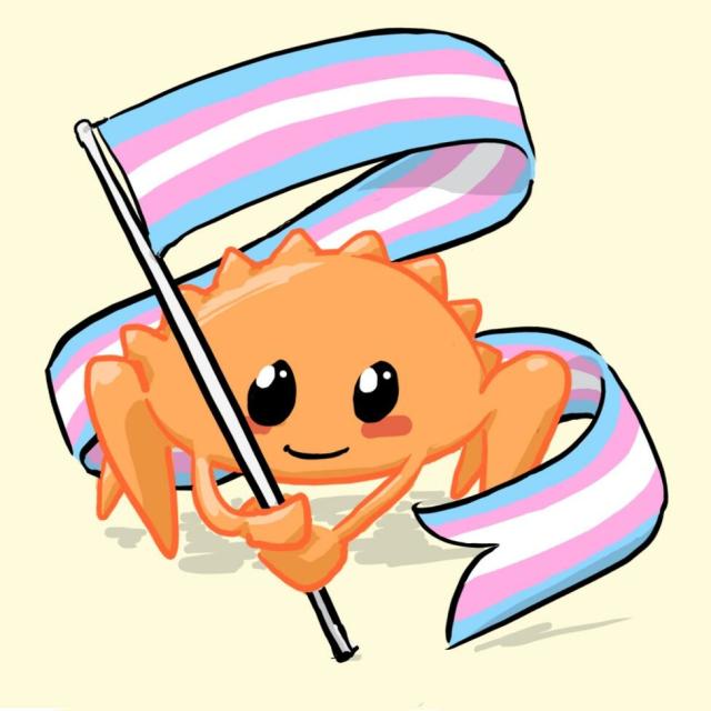 Ferris holding a trans pride banner