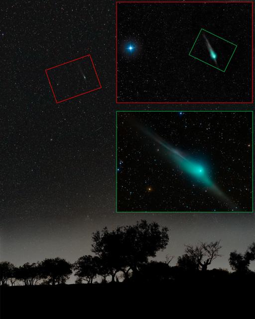"Composite of three photographs of comet C/2022 E3 (ZTF) taken from Cáceres, Extremadura."

Astrocld, CC BY 4.0, via Wikimedia Commons.