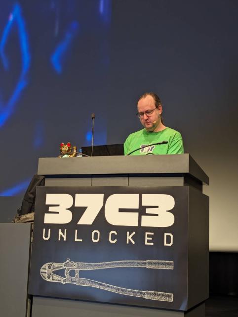Roger Dingledine, Tor Project Co-Founder & President, behind a lectern at C37C3.