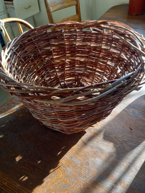 Close-up of the willow basket.  Definitely some inconsistencies in the weaving, but looks pretty ok overall!
