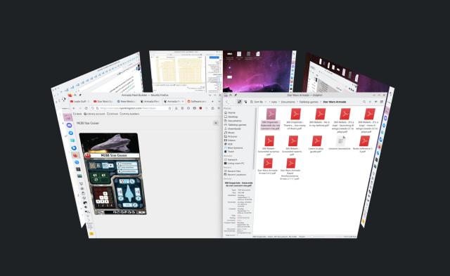 KDE Plasma 6 desktop cube effect showing multiple desktops