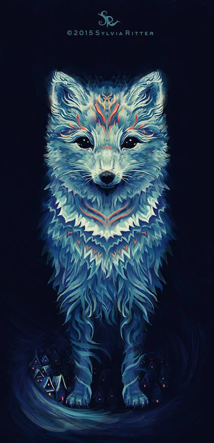 An Arctic fox portrait. Protecting 
a small village at its feet. https://www.deviantart.com/sylviaritter/art/Guardian-of-the-Village-576513392