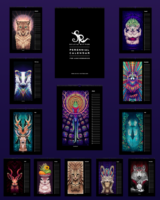 This calendar includes animal illustrations from my ongoing series inspired by the Ubuntu release names. 
- Limited first edition of 100 calendars.
- All calendars will be signed and numbered by the artist.
- Shipping Details / Lieferzeiten
Featuring:
January - "Lucid Lynx"
February - "Breezy Badger"
March - "Intrepid Ibex"
April - "Jaunty Jackalope"
May - "Feisty Fawn"
June - "Quantal Quetzal"
July - "Natty Narwhal"
August - "Karmic Koala" 
September - "Oneiric Ocelot"
October - "Xenial Xerus"
November - "Wily Werewolf"
December - "Raring Ringtail"