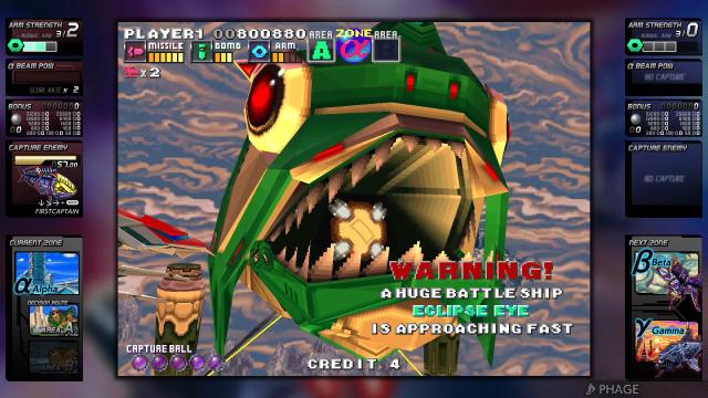 G-Darius HD screenshot showing a big fish battleship 