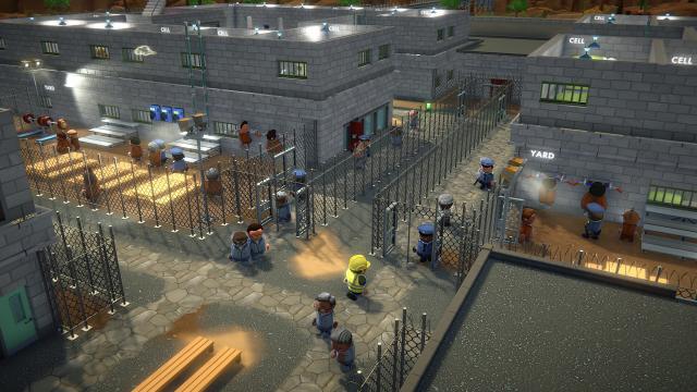 Prison Architect 2 screenshot showing inmates walking around and working out