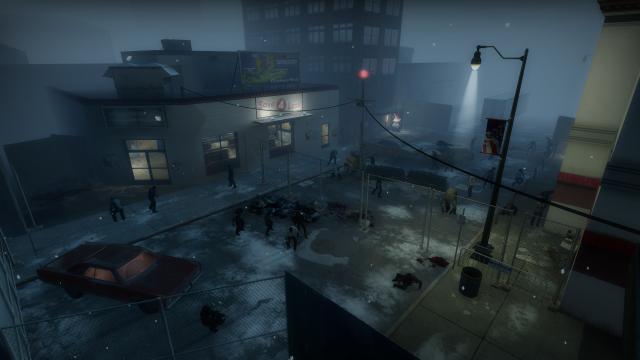Cold Front mod screenshot showing a bunch of zombies out in the cold street