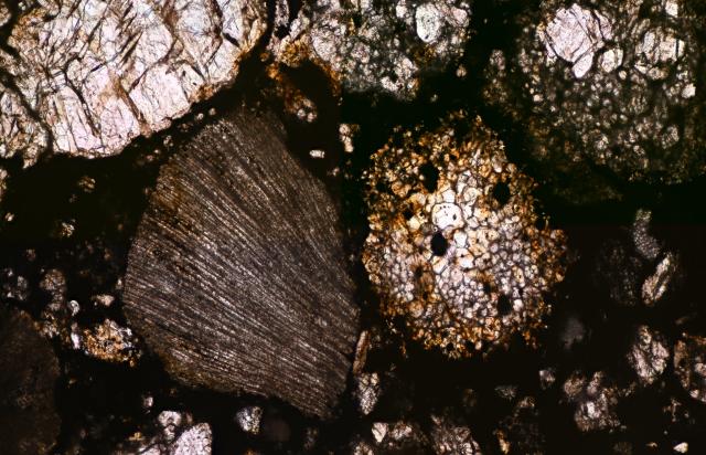 Microphoto of a thin section of the Aba Panu Meteorite that fell on April 19, 2018 in Nigeria.

Solar Anamnesis, CC BY-NC-SA 2.0 via Flickr: https://flic.kr/p/2gitKHs