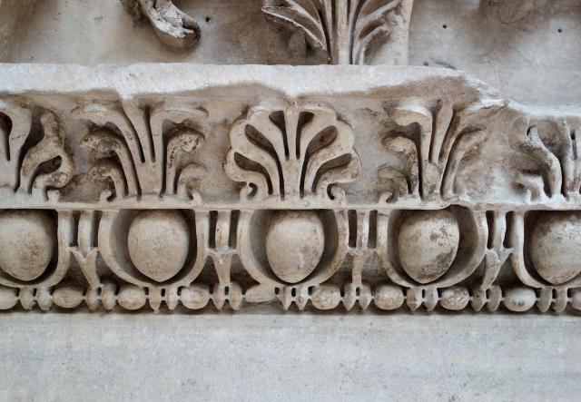 "Palmettes, anthemions, egg and dart, and bead and reel on the entablature of Temple of Zeus Philios in Pergamon."

Neoclassicism Enthusiast, CC0, via Wikimedia Commons.