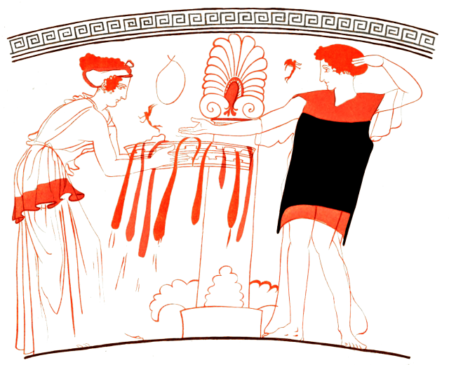 Stele with palmette from Benndorf's "Griechische und Sicilische Vasenbilder." Public Domain.