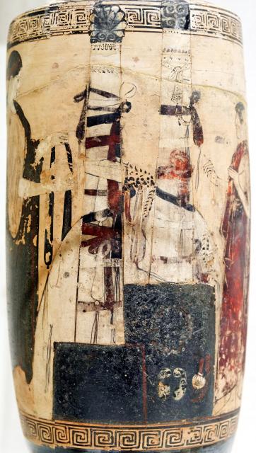 "Vouni Painter. Woman and youth visiting graves. Attic white-ground lekythos."

Metropolitan Museum of Art, Marie-Lan Nguyen (2011), CC BY 2.5, via Wikimedia Commons.