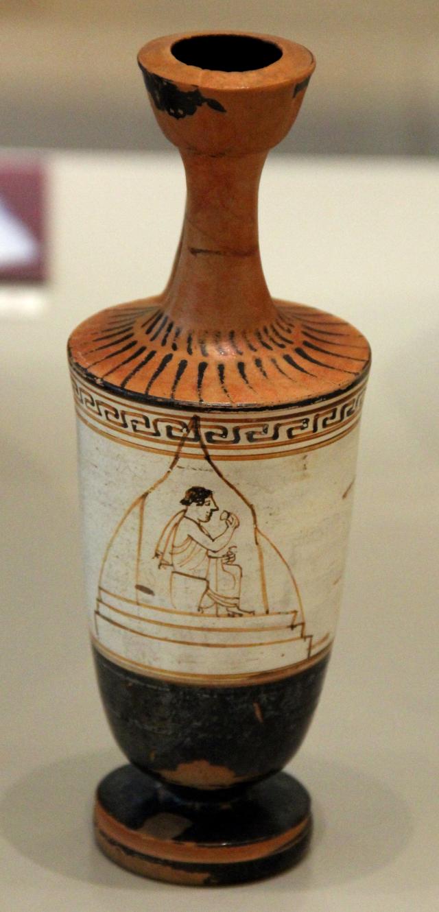 "Ceramic Lekythos by the Tymbos Painter."

Gary Todd from Xinzheng, China, CC0, via Wikimedia Commons. Color and cropping edits.