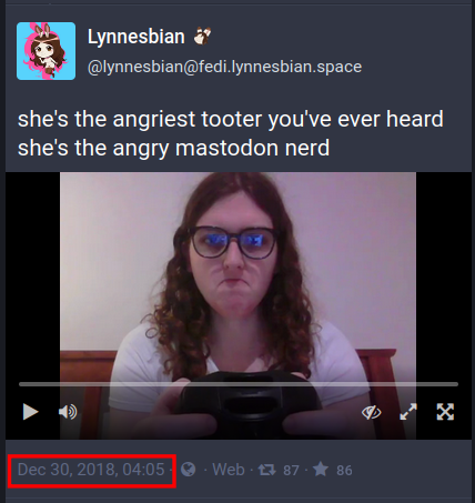 the angry mastodon nerd video was posted on the 30th of december, 2018