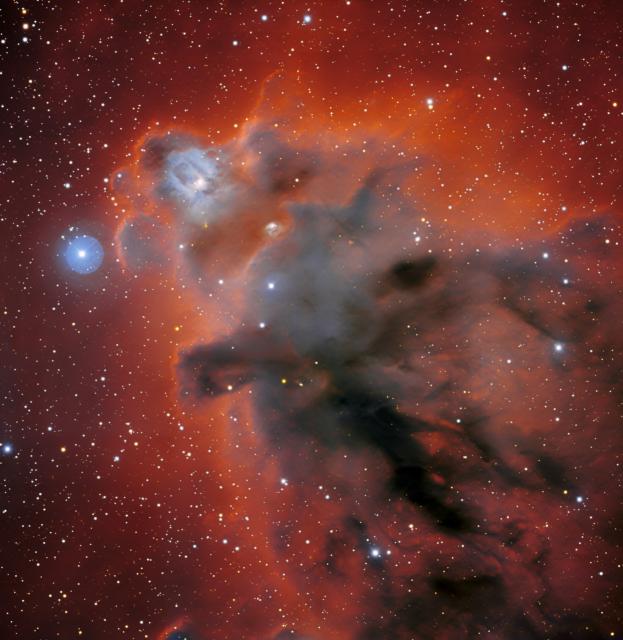 "Dark Shrouds in Orion."

KPNO/NOIRLab/NSF/AURA/T. A. Rector Image processing: T.A. Rector (University of Alaska Anchorage/NSF's NOIRLab), M. Zamani (NSF's NOIRLab) and D. de Martin (NSF's NOIRLab), CC BY 4.0, via Wikimedia Commons.