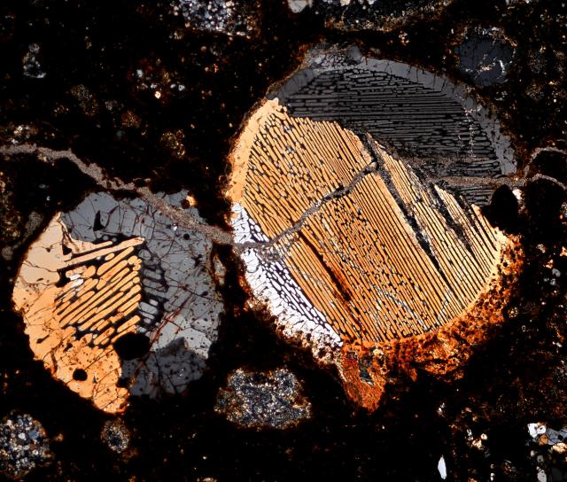 NWA 5930 Meteorite Thin Section microphotograph.

Solar Anamnesis, CC BY-NC-SA 2.0 via Flickr: https://flic.kr/p/2ja9pff