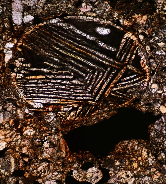 Microphoto of a thin section of the Northwest Africa (NWA) 11344 meteorite.

Solar Anamnesis, CC BY-NC-SA 2.0 via Flickr: https://flic.kr/p/2hdewhL