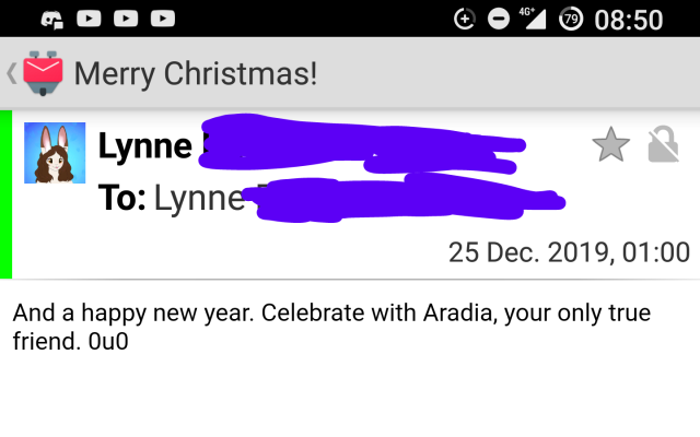 from: lynne
to: lynne
subject: merry christmas!
body: and a happy new year. celebrate with aradia, your only true friend. 0u0