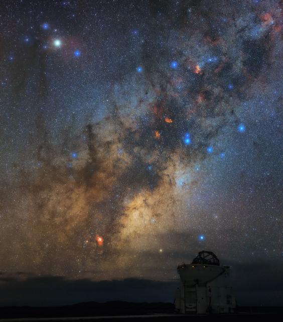 "Antares overlooking an Auxiliary Telescope."

ESO/B. Tafreshi (twanight.org), CC BY 4.0, via Wikimedia Commons.