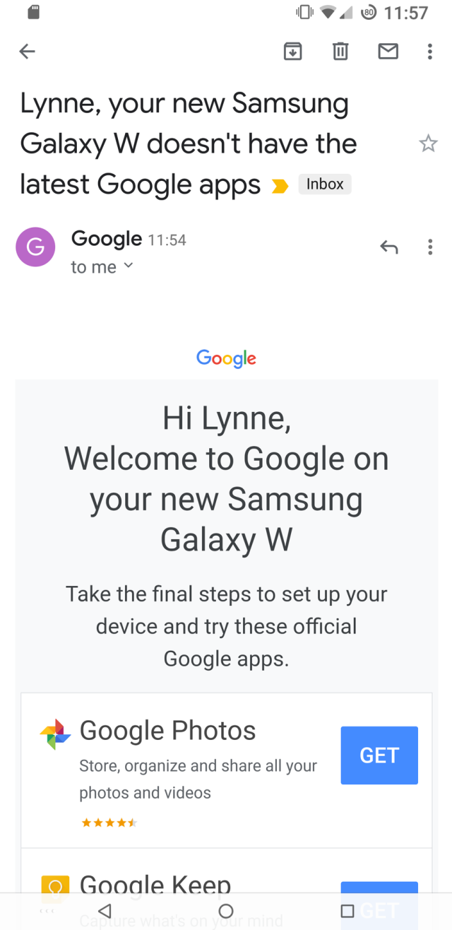 google recommending me apps for my new galaxy W