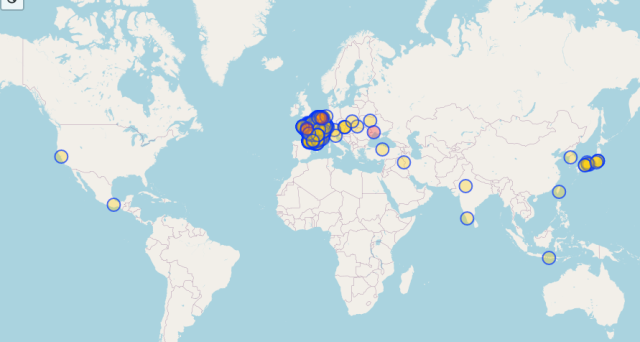 Map of the bread machine distribution. There is a lot of them in France and Belgium, and very few elsewhere